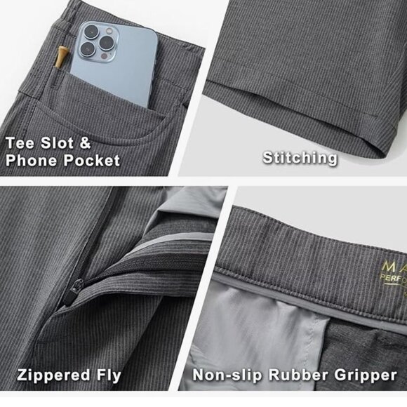 10'' Inseam Stretch Waist Lightweight Striped Flat Front Quick Dry Hybrid - Picture 4 of 9